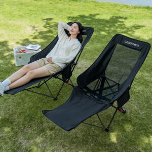 Adjustable 4-Position Reclining Camping Chair with Footrest, Breathable Honeycomb Mesh High Back Foldable Lawn Lounge Chair, Heavy Duty 240lbs Portable Beach Picnic Fishing Outdoor Fold Recliner Chair