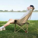 Outdoor Camping Tables and Chairs High Back Foldable Recliner Camping Chair, 4 Gear Adjustable Mesh Moon Chair with Head Support, Oversized 70cm Wide Seat Heavy Duty 220lbs Portable Outdoor Lawn Beach Picnic Fishing Chair for Adults