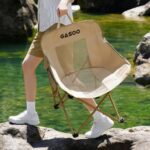 Outdoor Camping Tables and Chairs Low Back Mesh Moon Folding Camping Chair, Breathable Ventilated Net Backrest Portable Foldable Lawn Chair with Side Pocket & Carry Bag, Heavy Duty Anti-Tip Frame for Beach Fishing Picnic Travel Outdoor