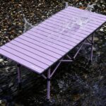 Outdoor Camping Tables and Chairs Lightweight Purple Outdoor Camping Table & Moon Chair Bundle, Waterproof Scratch Resistant Aluminum Folding Table, Stable Anti-Tip Foldable Mesh Chairs, Complete Portable Picnic Set for Family Camping, Fishing, Beach, Patio