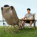 Outdoor Camping Tables and Chairs High Back Foldable Recliner Camping Chair, 4 Gear Adjustable Mesh Moon Chair with Head Support, Oversized 70cm Wide Seat Heavy Duty 220lbs Portable Outdoor Lawn Beach Picnic Fishing Chair for Adults