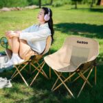 Outdoor Camping Tables and Chairs Low Back Mesh Moon Folding Camping Chair, Breathable Ventilated Net Backrest Portable Foldable Lawn Chair with Side Pocket & Carry Bag, Heavy Duty Anti-Tip Frame for Beach Fishing Picnic Travel Outdoor