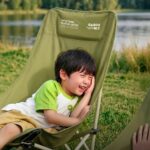 Outdoor Camping Tables and Chairs 92CM High Back Foldable Moon Camping Chair, Ergonomic Segmented Support Lawn Chair, Heavy Duty 260LBS Portable Folding Outdoor Chair with Side Pocket, 5 Colors Khaki Pink Purple Green Black for Beach Picnic Fishing Garden