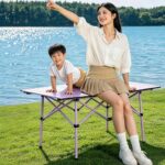 Outdoor Camping Tables and Chairs Lightweight Purple Outdoor Camping Table & Moon Chair Bundle, Waterproof Scratch Resistant Aluminum Folding Table, Stable Anti-Tip Foldable Mesh Chairs, Complete Portable Picnic Set for Family Camping, Fishing, Beach, Patio