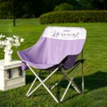 Outdoor Camping Tables and Chairs Lightweight Purple Outdoor Camping Table & Moon Chair Bundle, Waterproof Scratch Resistant Aluminum Folding Table, Stable Anti-Tip Foldable Mesh Chairs, Complete Portable Picnic Set for Family Camping, Fishing, Beach, Patio