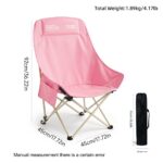 Outdoor Camping Tables and Chairs 92CM High Back Foldable Moon Camping Chair, Ergonomic Segmented Support Lawn Chair, Heavy Duty 260LBS Portable Folding Outdoor Chair with Side Pocket, 5 Colors Khaki Pink Purple Green Black for Beach Picnic Fishing Garden