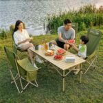Outdoor Camping Tables and Chairs 92CM High Back Foldable Moon Camping Chair, Ergonomic Segmented Support Lawn Chair, Heavy Duty 260LBS Portable Folding Outdoor Chair with Side Pocket, 5 Colors Khaki Pink Purple Green Black for Beach Picnic Fishing Garden