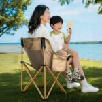 Outdoor Camping Tables and Chairs Low Back Mesh Moon Folding Camping Chair, Breathable Ventilated Net Backrest Portable Foldable Lawn Chair with Side Pocket & Carry Bag, Heavy Duty Anti-Tip Frame for Beach Fishing Picnic Travel Outdoor