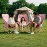 Outdoor Camping Tables and Chairs 92CM High Back Foldable Moon Camping Chair, Ergonomic Segmented Support Lawn Chair, Heavy Duty 260LBS Portable Folding Outdoor Chair with Side Pocket, 5 Colors Khaki Pink Purple Green Black for Beach Picnic Fishing Garden