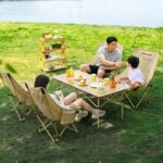 Outdoor Camping Tables and Chairs High Back Foldable Recliner Camping Chair, 4 Gear Adjustable Mesh Moon Chair with Head Support, Oversized 70cm Wide Seat Heavy Duty 220lbs Portable Outdoor Lawn Beach Picnic Fishing Chair for Adults