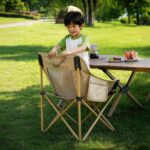 Outdoor Camping Tables and Chairs Low Back Mesh Moon Folding Camping Chair, Breathable Ventilated Net Backrest Portable Foldable Lawn Chair with Side Pocket & Carry Bag, Heavy Duty Anti-Tip Frame for Beach Fishing Picnic Travel Outdoor