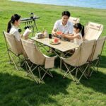 Outdoor Camping Tables and Chairs 92CM High Back Foldable Moon Camping Chair, Ergonomic Segmented Support Lawn Chair, Heavy Duty 260LBS Portable Folding Outdoor Chair with Side Pocket, 5 Colors Khaki Pink Purple Green Black for Beach Picnic Fishing Garden