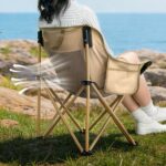 Outdoor Camping Tables and Chairs Low Back Mesh Moon Folding Camping Chair, Breathable Ventilated Net Backrest Portable Foldable Lawn Chair with Side Pocket & Carry Bag, Heavy Duty Anti-Tip Frame for Beach Fishing Picnic Travel Outdoor
