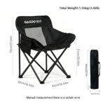Outdoor Camping Tables and Chairs Low Back Mesh Moon Folding Camping Chair, Breathable Ventilated Net Backrest Portable Foldable Lawn Chair with Side Pocket & Carry Bag, Heavy Duty Anti-Tip Frame for Beach Fishing Picnic Travel Outdoor