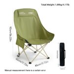 Outdoor Camping Tables and Chairs 92CM High Back Foldable Moon Camping Chair, Ergonomic Segmented Support Lawn Chair, Heavy Duty 260LBS Portable Folding Outdoor Chair with Side Pocket, 5 Colors Khaki Pink Purple Green Black for Beach Picnic Fishing Garden